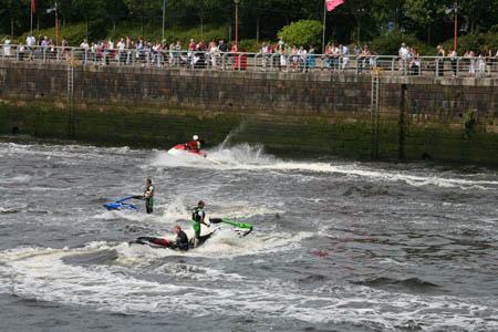 Jet skiers entertain the crowd