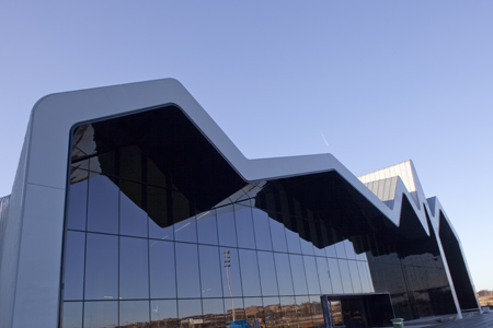 Detail of the Riverside Museum glass frontage