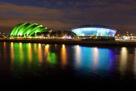 View of the completed SSE Hydro from the south bank of the River Clyde