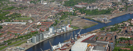 Aerial view of Glasgow Harbour on the north bank